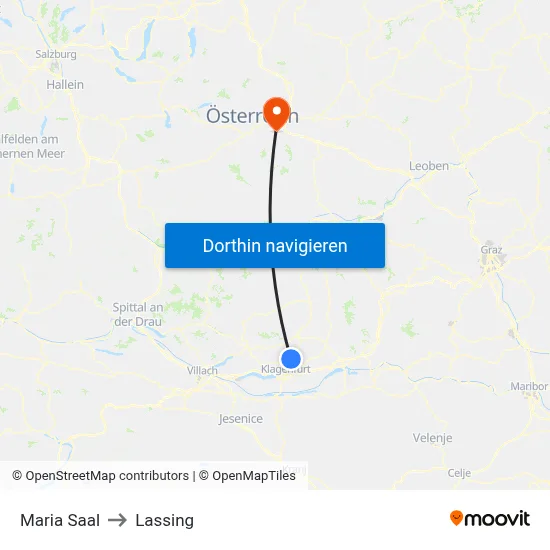 Maria Saal to Lassing map