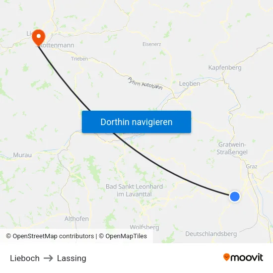 Lieboch to Lassing map