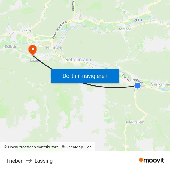 Trieben to Lassing map