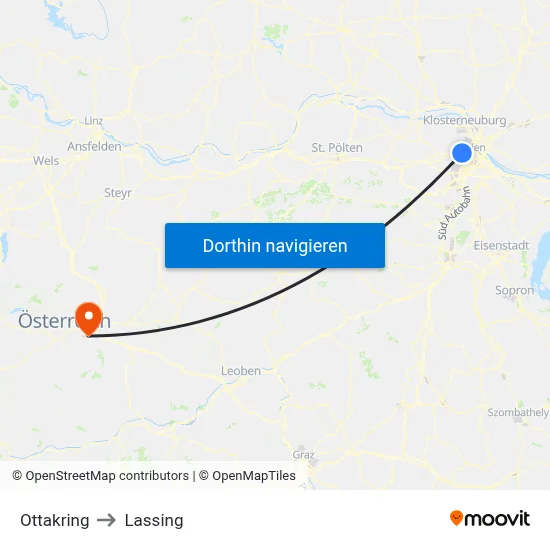 Ottakring to Lassing map