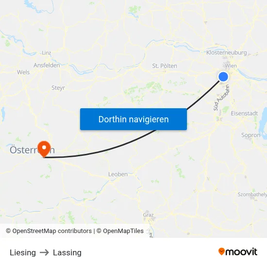 Liesing to Lassing map