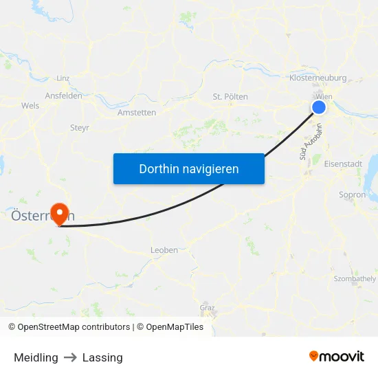 Meidling to Lassing map