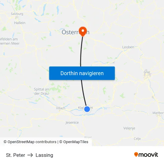 St. Peter to Lassing map