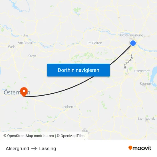 Alsergrund to Lassing map