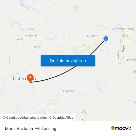 Maria Anzbach to Lassing map