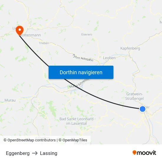 Eggenberg to Lassing map