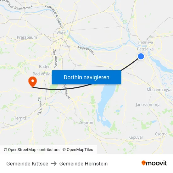 Gemeinde Kittsee to Gemeinde Hernstein map