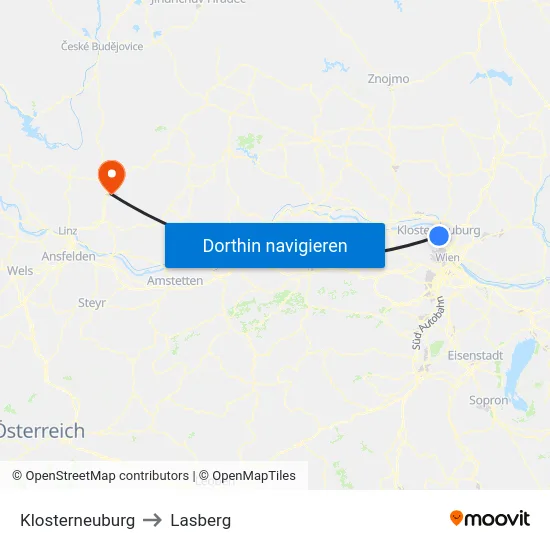 Klosterneuburg to Lasberg map