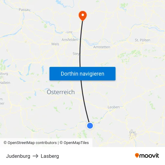 Judenburg to Lasberg map