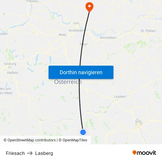 Friesach to Lasberg map
