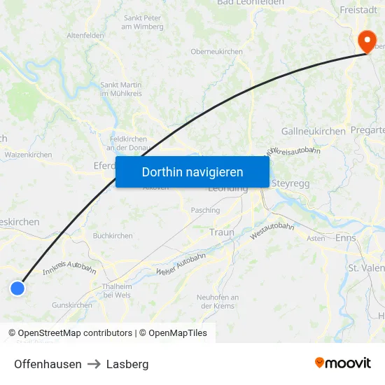 Offenhausen to Lasberg map