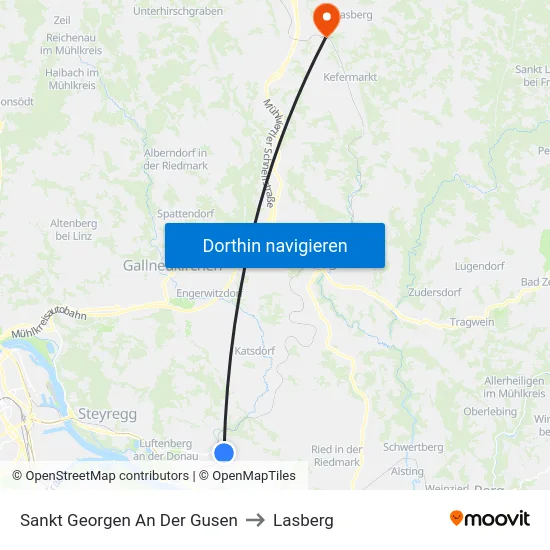 Sankt Georgen An Der Gusen to Lasberg map