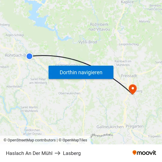 Haslach An Der Mühl to Lasberg map