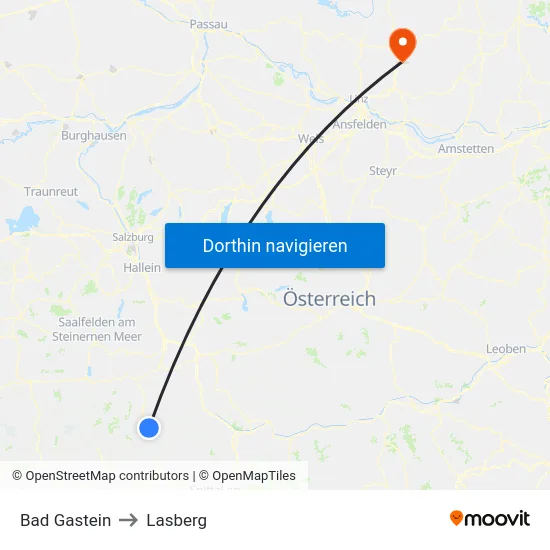 Bad Gastein to Lasberg map