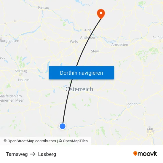 Tamsweg to Lasberg map