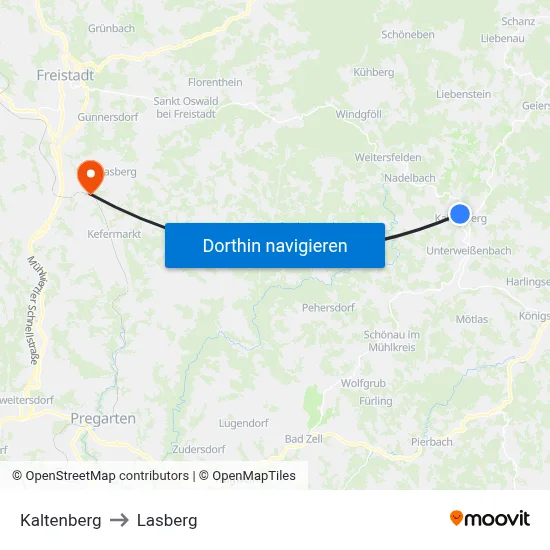 Kaltenberg to Lasberg map