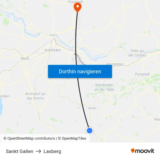 Sankt Gallen to Lasberg map