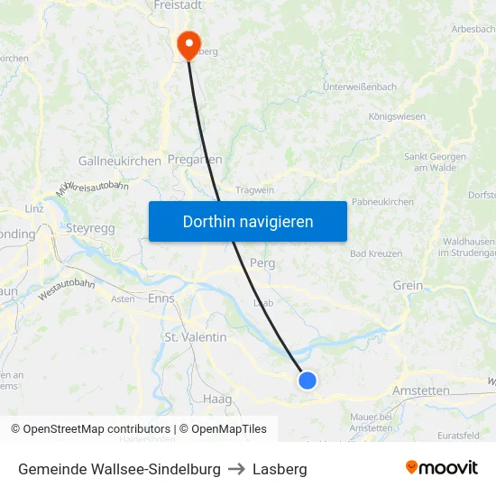 Gemeinde Wallsee-Sindelburg to Lasberg map