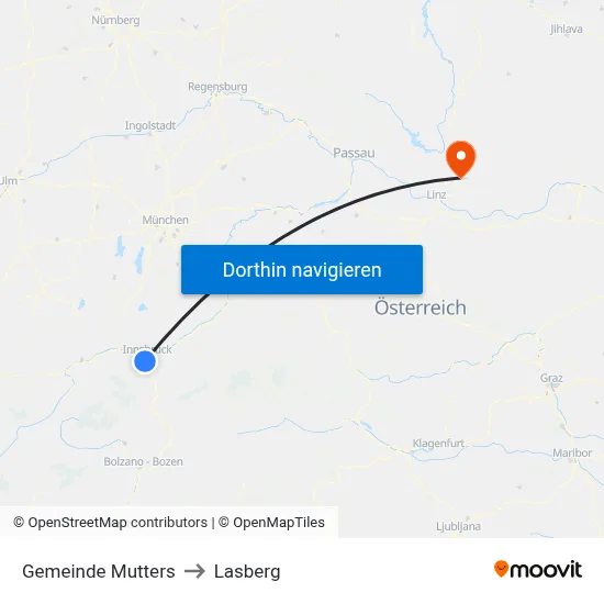 Gemeinde Mutters to Lasberg map