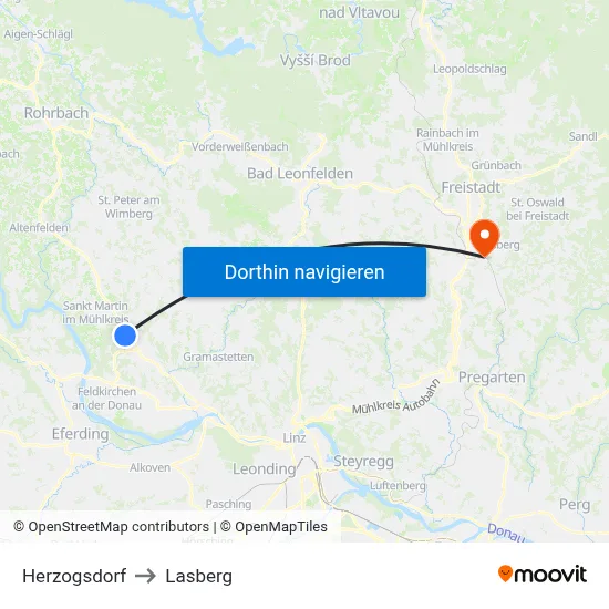 Herzogsdorf to Lasberg map