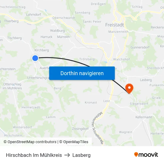 Hirschbach Im Mühlkreis to Lasberg map