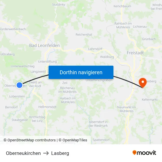 Oberneukirchen to Lasberg map