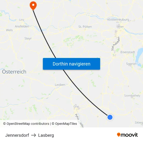 Jennersdorf to Lasberg map