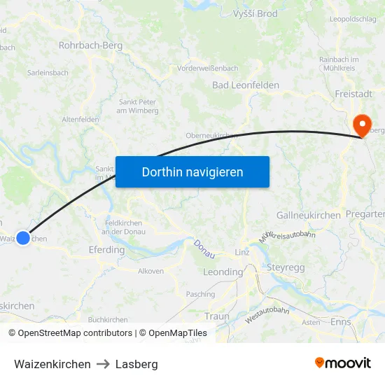 Waizenkirchen to Lasberg map