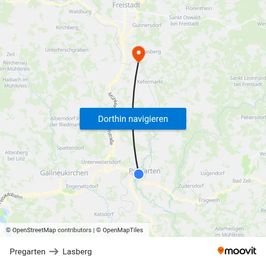 Pregarten to Lasberg map