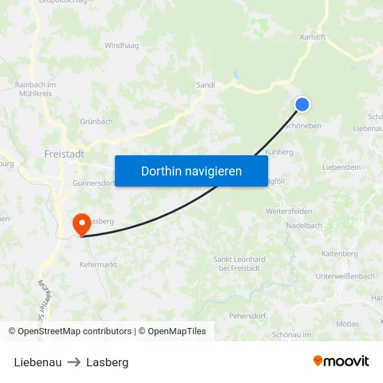Liebenau to Lasberg map