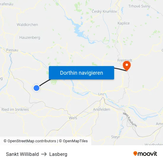 Sankt Willibald to Lasberg map