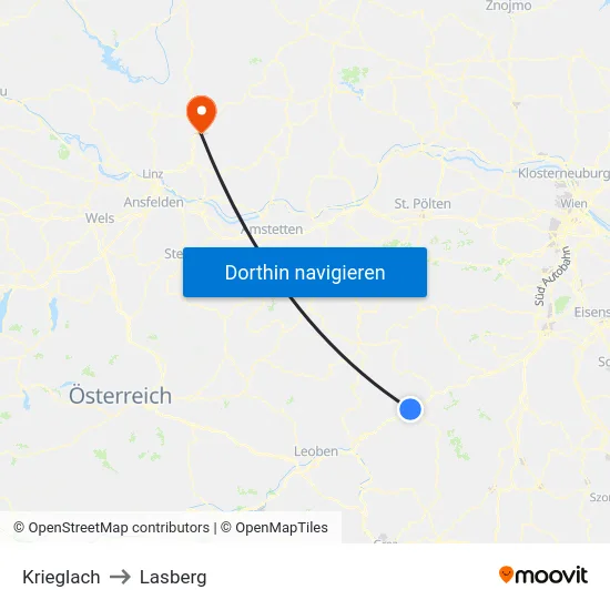 Krieglach to Lasberg map