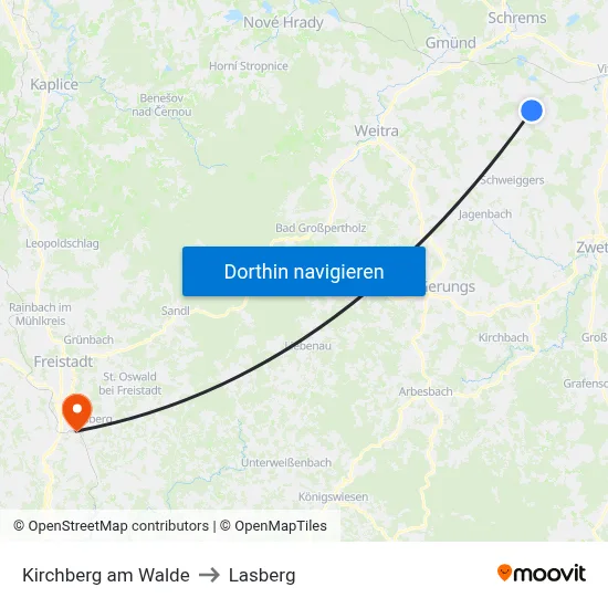 Kirchberg am Walde to Lasberg map