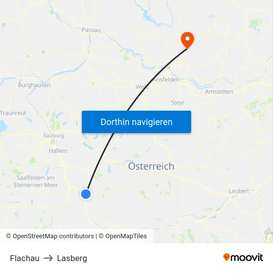 Flachau to Lasberg map