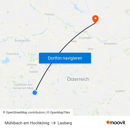 Mühlbach am Hochkönig to Lasberg map