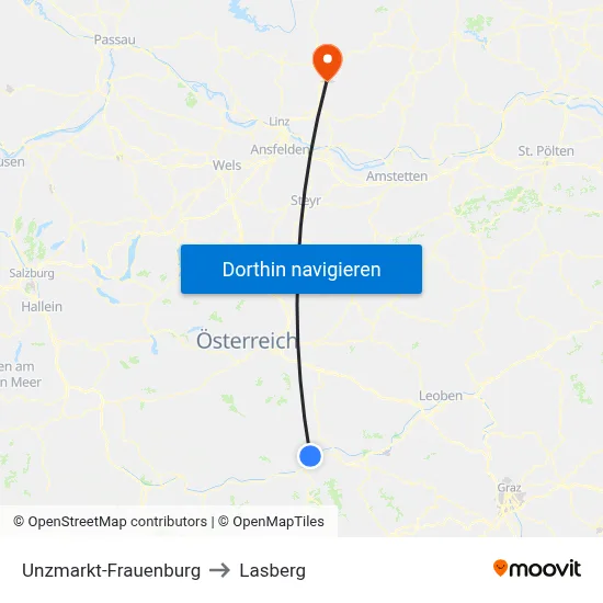 Unzmarkt-Frauenburg to Lasberg map