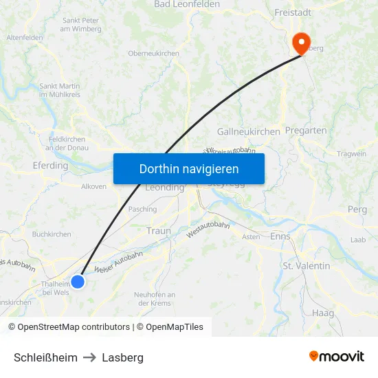 Schleißheim to Lasberg map