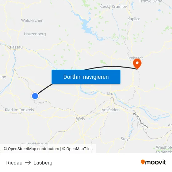 Riedau to Lasberg map