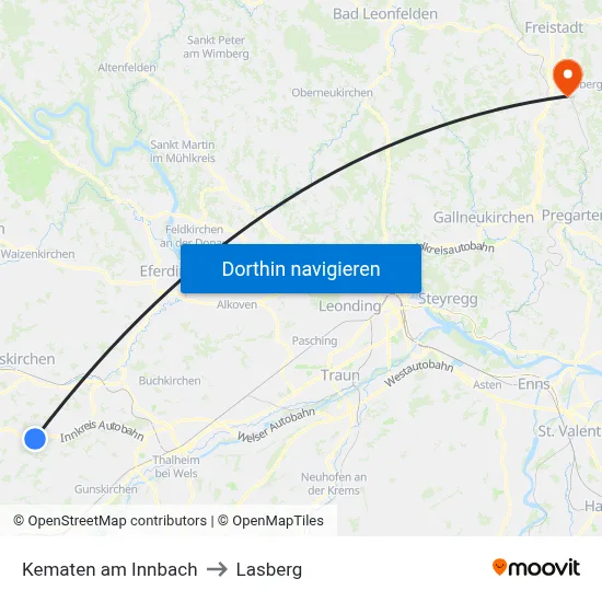Kematen am Innbach to Lasberg map