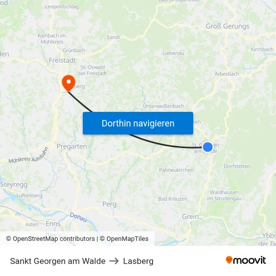 Sankt Georgen am Walde to Lasberg map