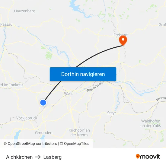 Aichkirchen to Lasberg map
