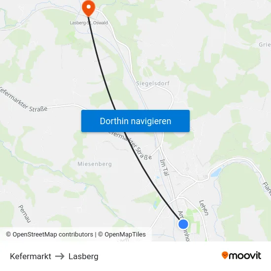 Kefermarkt to Lasberg map