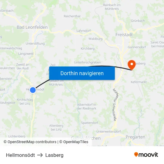 Hellmonsödt to Lasberg map