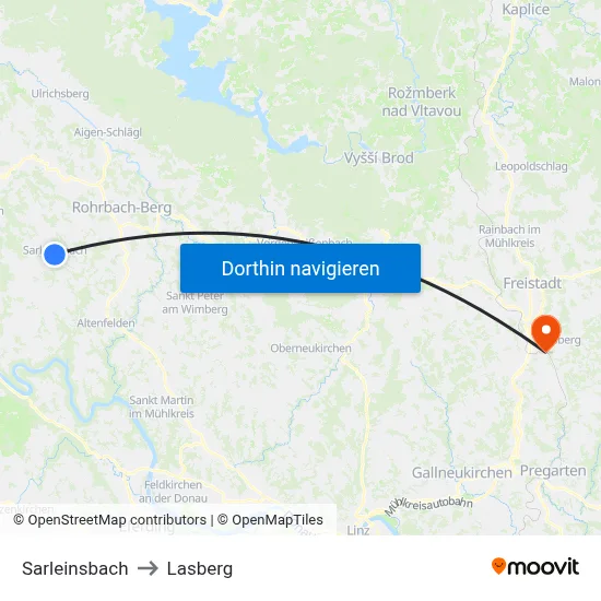 Sarleinsbach to Lasberg map