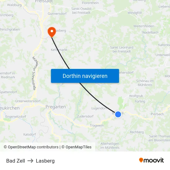 Bad Zell to Lasberg map