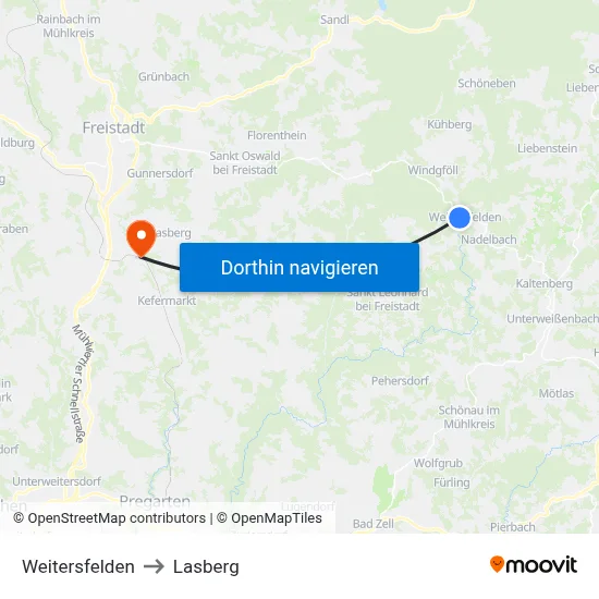 Weitersfelden to Lasberg map