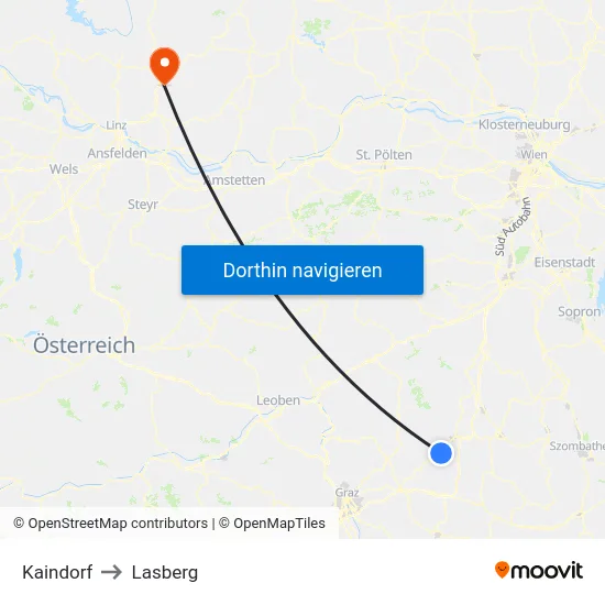 Kaindorf to Lasberg map