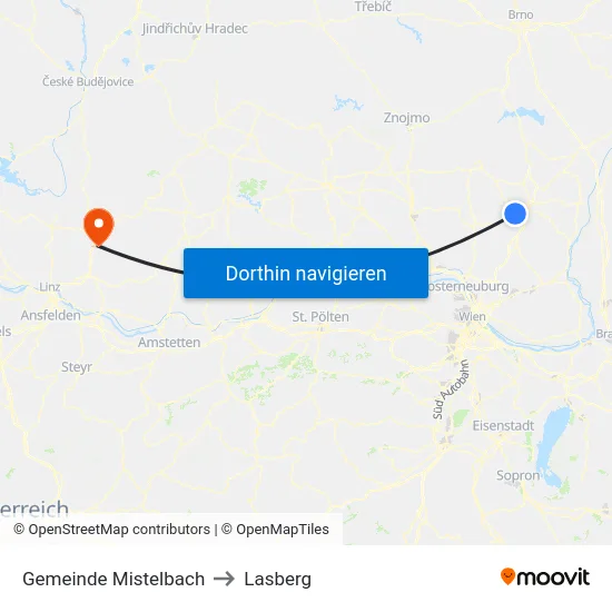 Gemeinde Mistelbach to Lasberg map