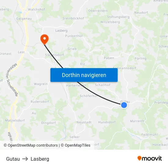 Gutau to Lasberg map