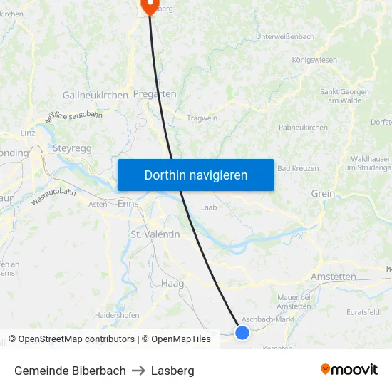 Gemeinde Biberbach to Lasberg map